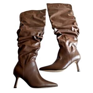 Meya Over the Knee Brown Stiletto Boots Slouchy Wide Calf SZ 9.5 / 9 run small